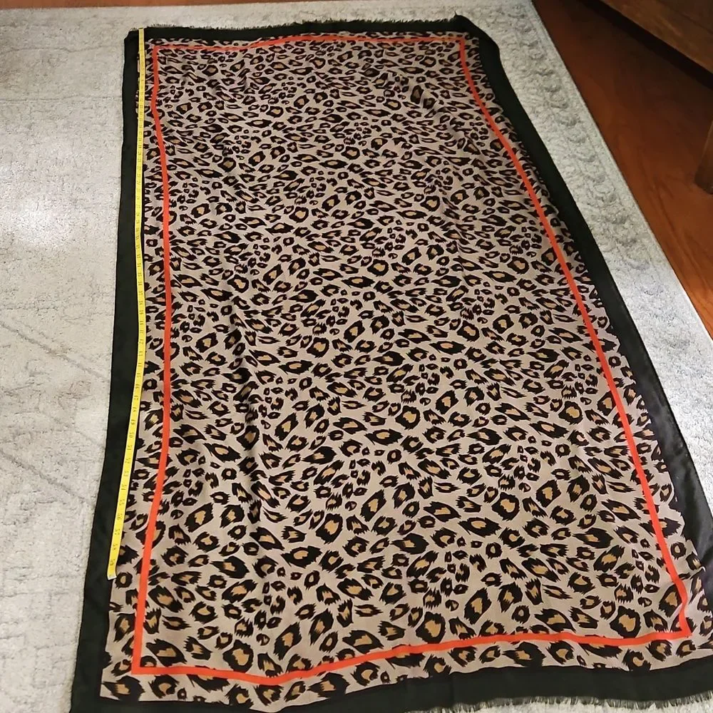Large Leopard Print Scarf with Red Accents